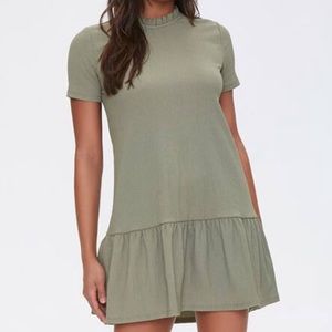 Sage ruffle-trim shift dress